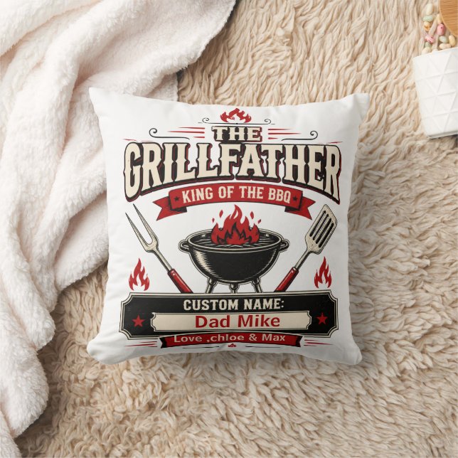Personalised Grillfather BBQ Dad name Gift Cushion (Blanket)