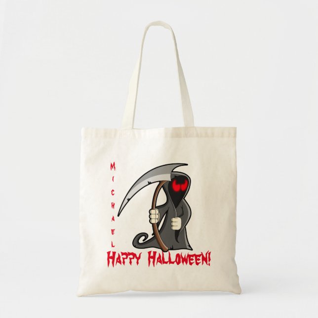 Personalised Grim Reaper Trick or Treat Tote Bag (Front)