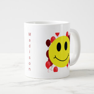 Personalised Grinning Face with Red Balloons  Large Coffee Mug