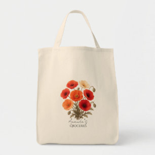 Personalised Grocery Bag, Poppy Flower Floral Tote Bag