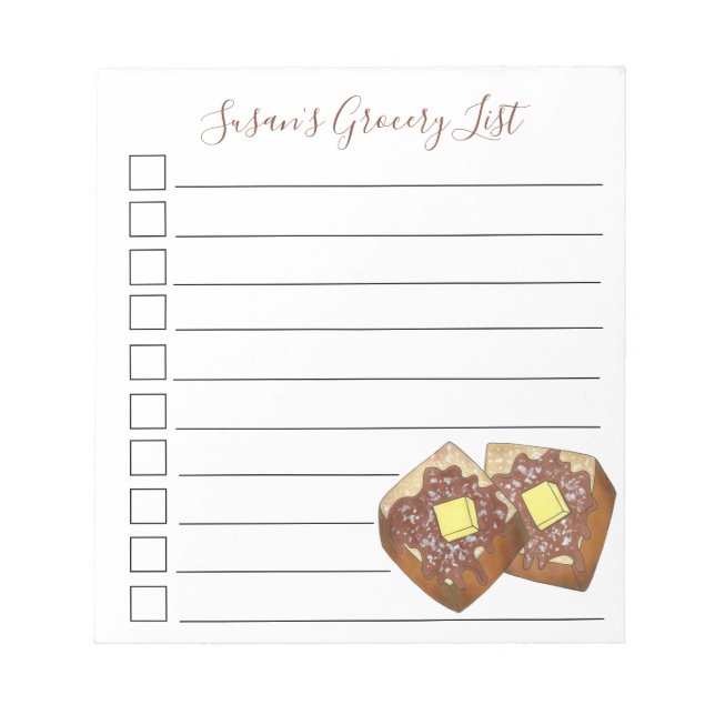 Personalised Grocery List Buttered French Toast Notepad (Front)