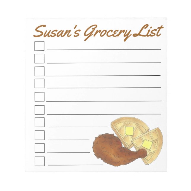 Personalised Grocery List Chicken and Waffles Notepad (Front)