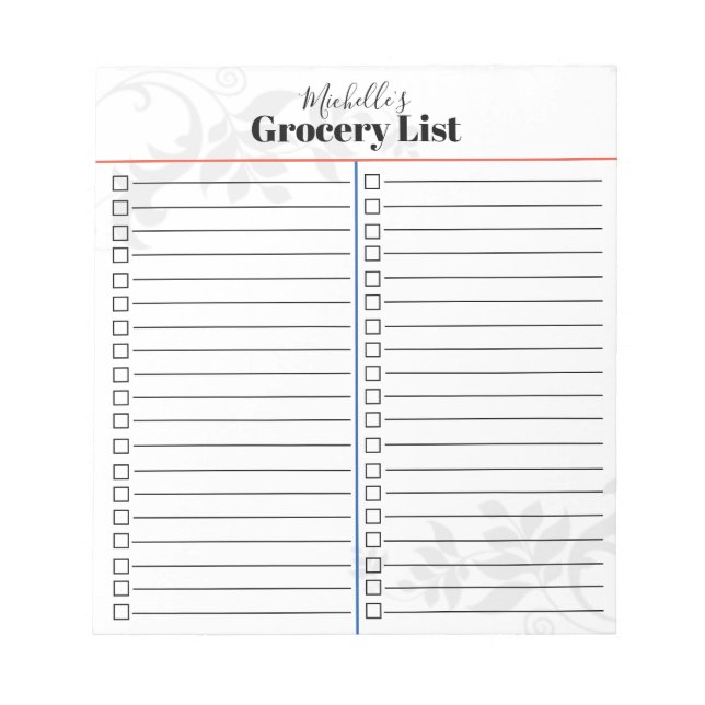 Personalised Grocery List Notepad (Front)