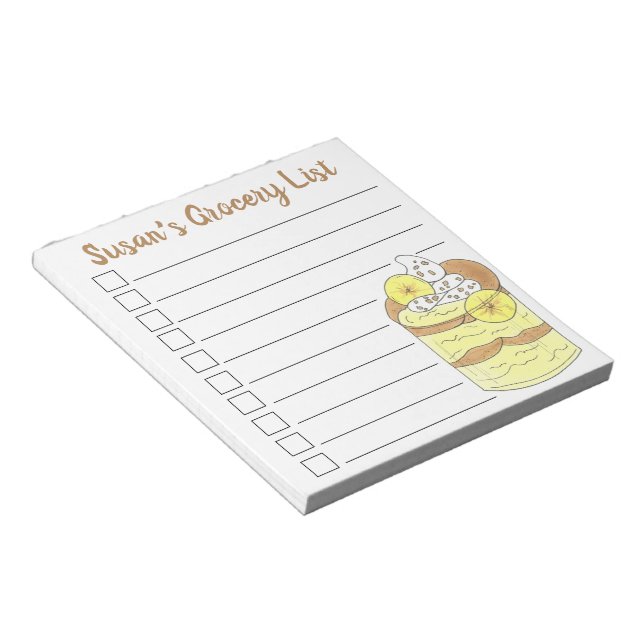 Personalised Grocery Shopping List Banana Pudding Notepad (Angled)