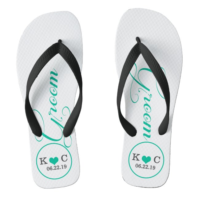 Personalised Groom (aqua) Flip Flops (Footbed)
