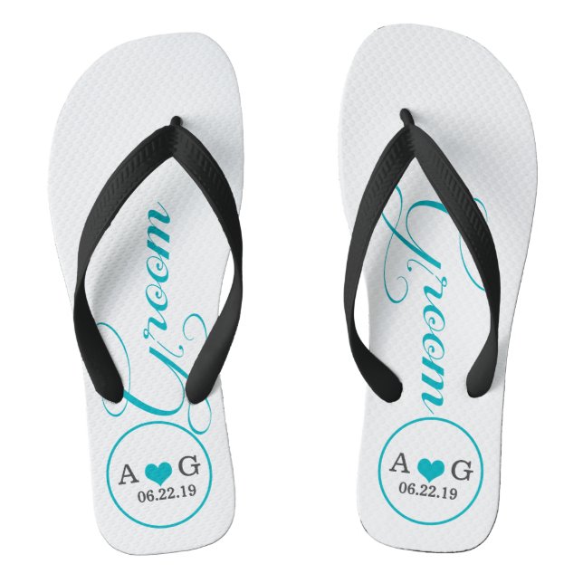 Personalised Groom (blue) Flip Flops (Footbed)