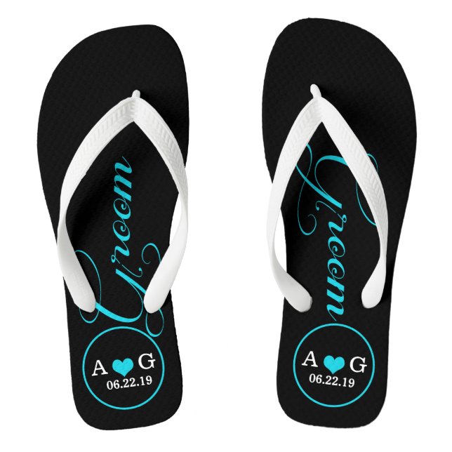 Personalised Groom (blue) Flip Flops (Footbed)