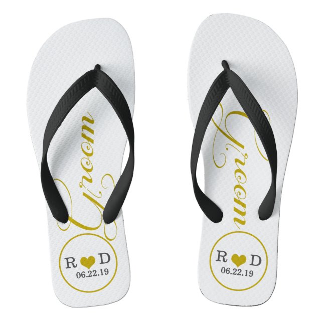 Personalised Groom (gold) Flip Flops (Footbed)
