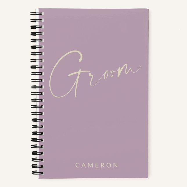 Personalised Groom Lilac Purple Minimalist Wedding Notebook (Front)