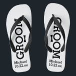 Personalised Groom Wedding - Custom Colours Flip Flops<br><div class="desc">Celebrate your wedding day celebration in comfort with these personalised flip flops. Customise with the groom's name and wedding date. The background is white, however you can change the colour by clicking on Customise It. Match your wedding colours to these flip flops. Because of the black text you'll need to...</div>