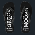 Personalised Groom Wedding - Pick Your Colour Flip Flops<br><div class="desc">Celebrate your wedding day celebration in comfort with these personalised flip flops. Customise with the groom's name and wedding date. The background is black, however you can change the colour by clicking on Customise It. Because of the white text you'll need to pick a dark colour background. They're great for...</div>