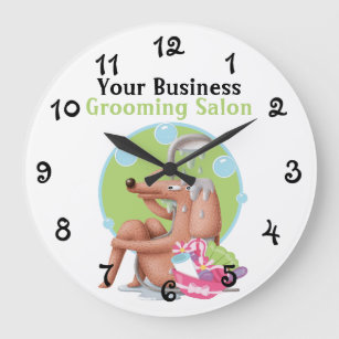 Personalised Grooming Salon Dog And Bubbles Large Clock