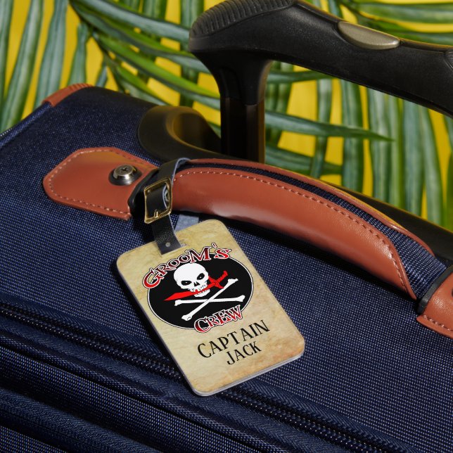 Personalised Groom's Crew Luggage Tag (Front Insitu 1)