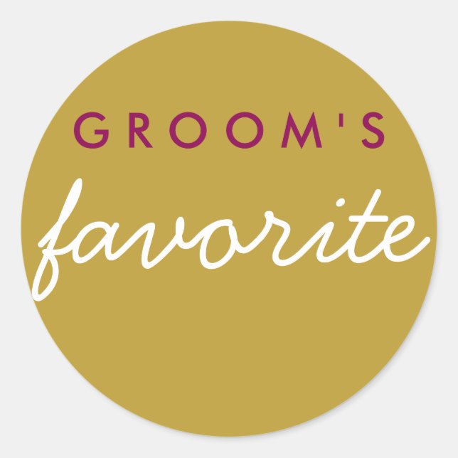 Personalised Groom's Favourite Magenta Gold Classic Round Sticker (Front)