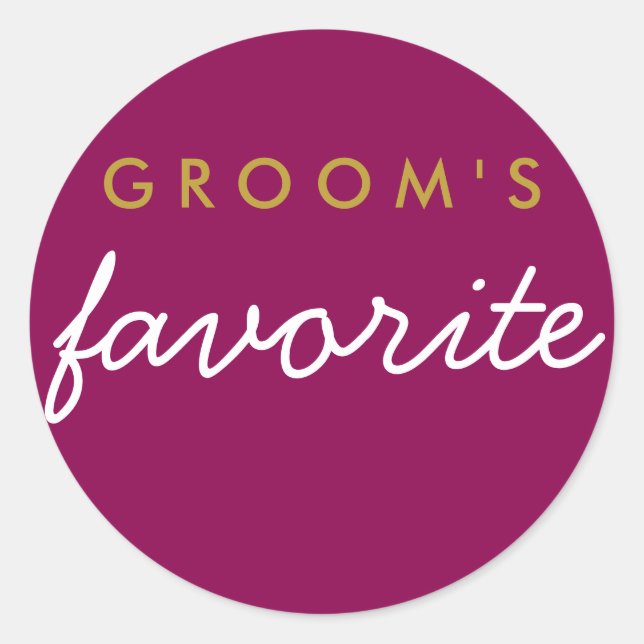 Personalised Groom's Favourite Magenta Gold Classic Round Sticker (Front)