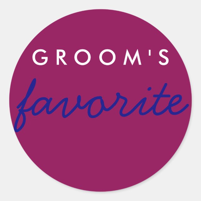 Personalised Groom's Favourite Magenta Navy Blue Classic Round Sticker (Front)