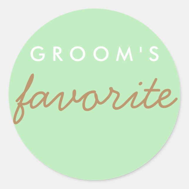 Personalised Groom's Favourite Mint Green Brown Classic Round Sticker (Front)