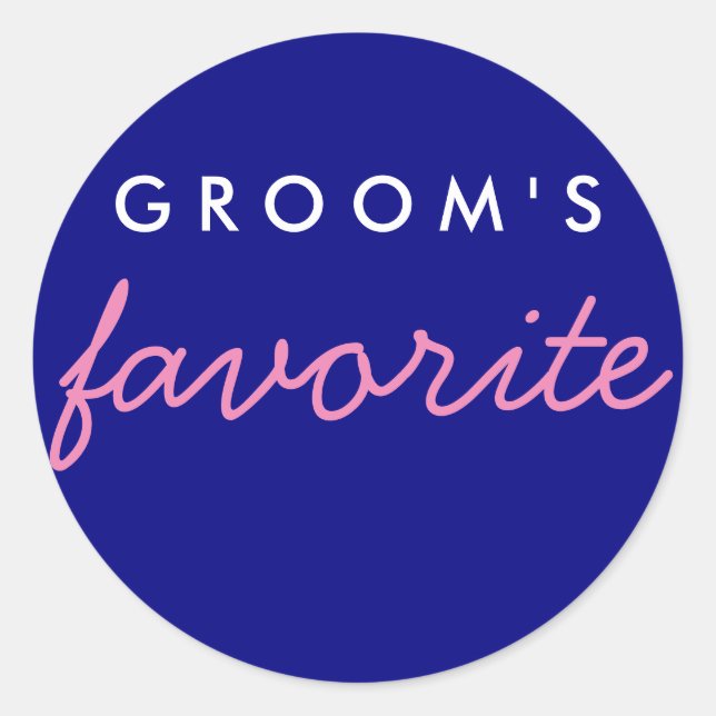 Personalised Groom's Favourite Navy Pink Classic Round Sticker (Front)