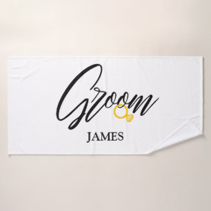 Personalised Groom's Name with golden ring  Beach Bath Towel