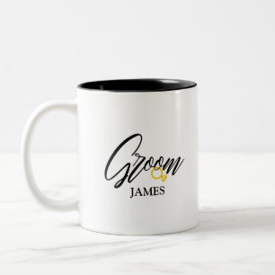 Personalised Groom's Name with golden ring  Two-Tone Coffee Mug