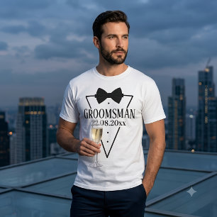 Personalised Groomsman Bachelor Party Date Bow Tie T-Shirt