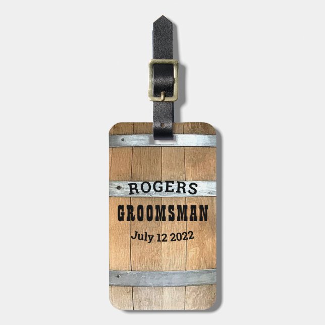 Personalised Groomsman Bourbon Barrel Luggage Tag (Front Vertical)