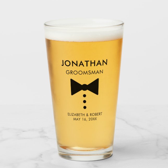 Personalised Groomsman Gift Modern Tuxedo Wedding Glass (Front Filled)