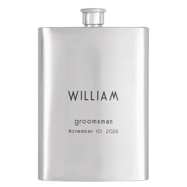Personalised Groomsman Gift w/ Name & Wedding Role Hip Flask (Front)