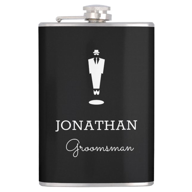 Personalised Groomsman Gift Wedding Party Black Hip Flask (Front)