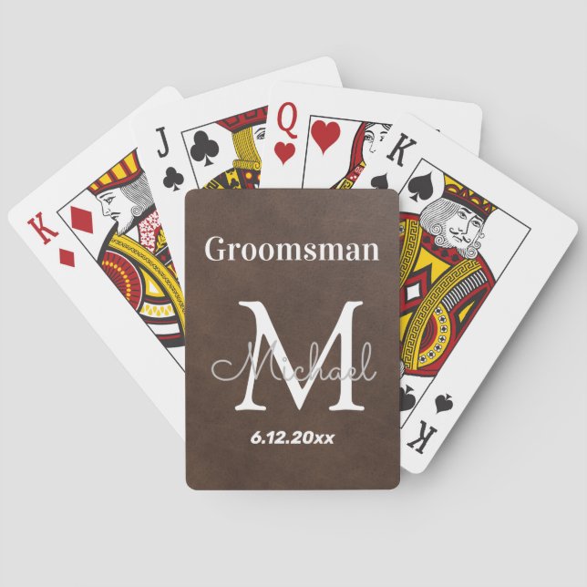 personalised  groomsman, leather like playing cards (Back)