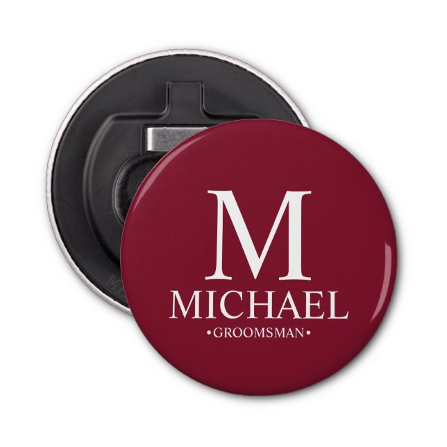 Personalised Groomsman Name and Monogram Bottle Opener (Front)