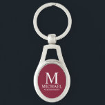 Personalised Groomsman Name and Monogram Key Ring<br><div class="desc">Modern Personalised Groomsman Gifts
featuring personalised monogram,  groomsman's name and title in white classic serif font style on burgundy red background.

Also perfect for Best Man,  Father of the Bride and more.</div>
