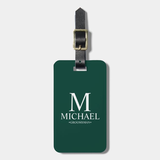 Personalised Groomsman Name and Monogram Luggage Tag (Front Vertical)