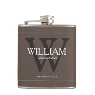 Personalised Groomsman Name Tan Wedding Flask