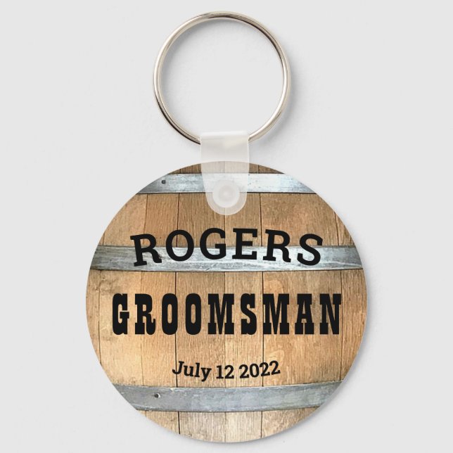 Personalised Groomsman Rustic Whiskey Barrel Key Ring (Front)