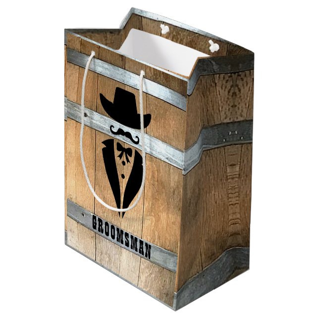 Personalised Groomsman Whiskey Barrel Medium Gift Bag (Back Angled)