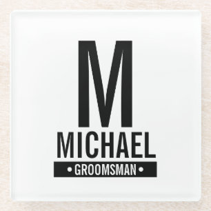 Personalised Groomsman's Monogram and Name Glass Coaster