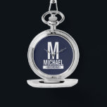 Personalised Groomsman's Monogram and Name Watch<br><div class="desc">Modern Minimalist Personalised Monogram and Name Gift.
This design features personalised groomsman's monogram,  name and title in white modern bold sans serif font style on navy blue background.

Also perfect for best man and more.</div>