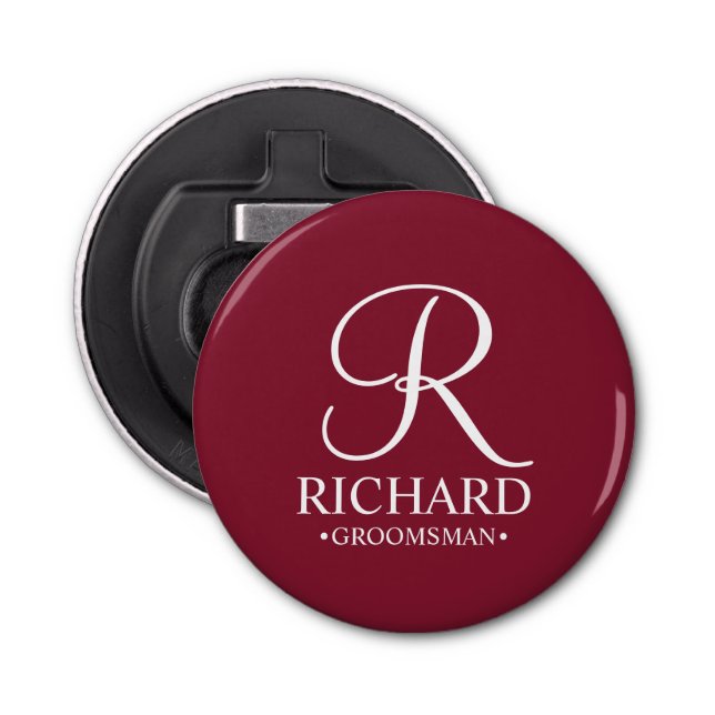 Personalised Groomsman's Name and Monogram Bottle Opener (Front)