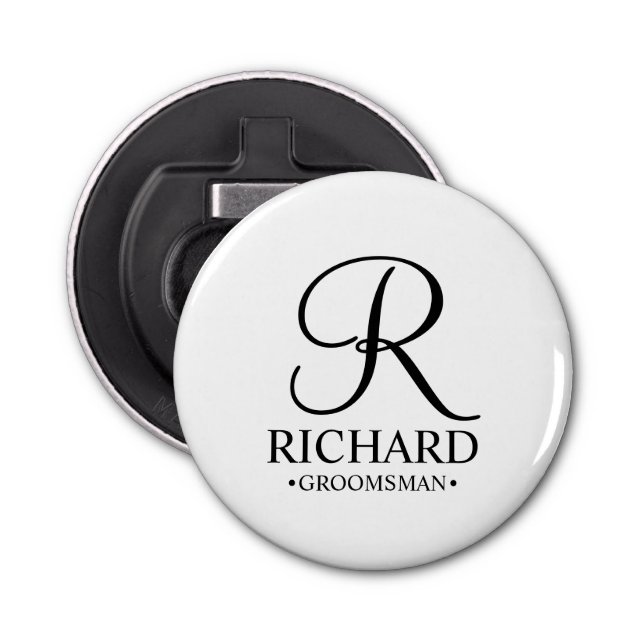 Personalised Groomsman's Name and Monogram Bottle Opener (Front)