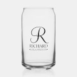 Personalised Groomsman's Name and Monogram Can Glass<br><div class="desc">Elegant Personalised Groomsman Gifts
featuring personalised monogram in black elegant script font style with groomsman's name and title in classic serif font style.

Also perfect for best man,  father of the bride,  bridesmaid,  maid of honour,  flower girl,  mother of the bride and more.</div>