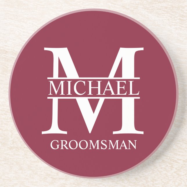 Personalised Groomsman's Name and Monogram Coaster (Front)