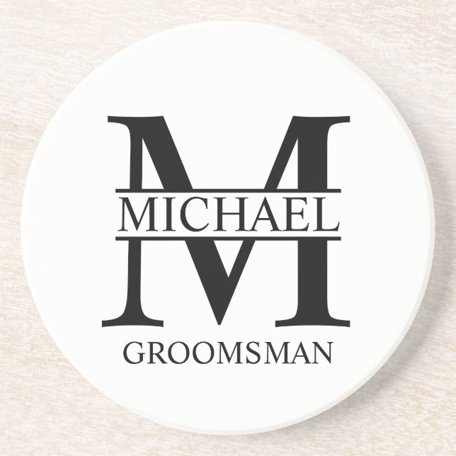 Personalised Groomsman's Name and Monogram Coaster (Front)