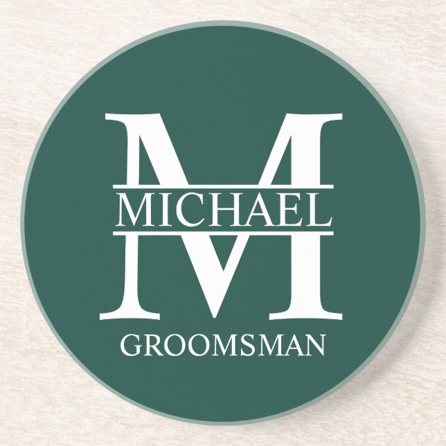 Personalised Groomsman's Name and Monogram Coaster (Front)
