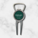 Personalised Groomsman's Name and Monogram Divot Tool<br><div class="desc">Modern Personalised Groomsman Gifts
featuring personalised groomsman's name,  title and wedding date in white classic serif font style on emerald green background.

Also perfect for Best Man,  Father of the Bride and more.</div>