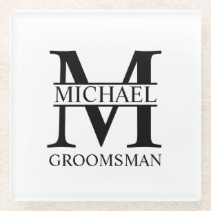 Personalised Groomsman's Name and Monogram Glass Coaster