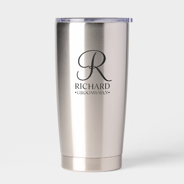 Personalised Groomsman's Name and Monogram Insulated Tumbler (Left)