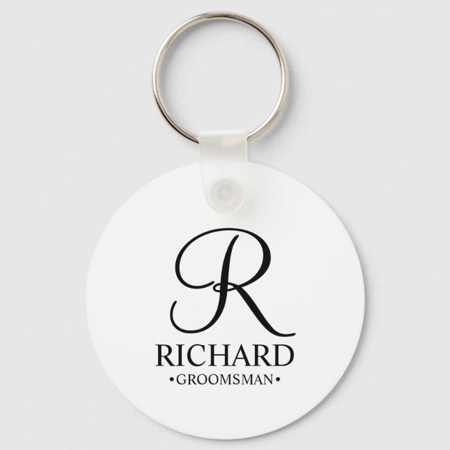 Personalised Groomsman's Name and Monogram Key Ring (Front)