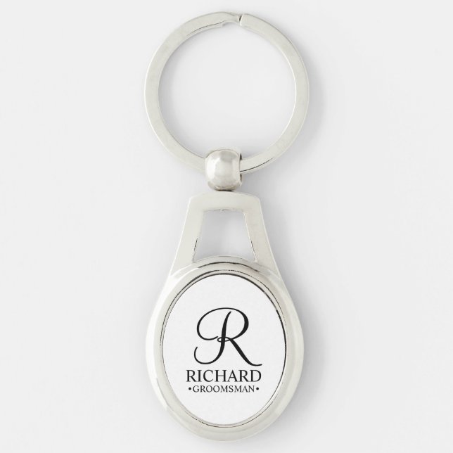 Personalised Groomsman's Name and Monogram Key Ring (Front)