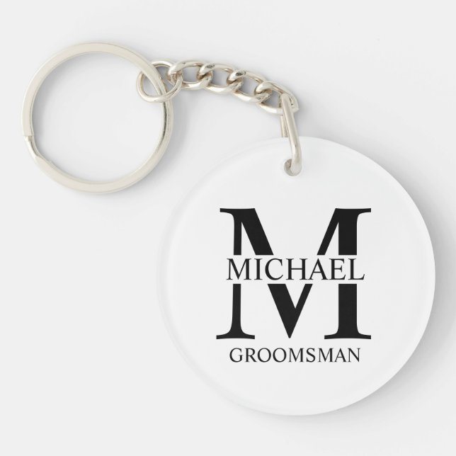 Personalised Groomsman's Name and Monogram Key Ring (Front)